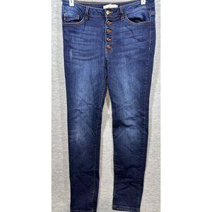 KanCan Womens High-Waisted Skinny Jeans Button Fly Size 11/29‎ Dark Wash